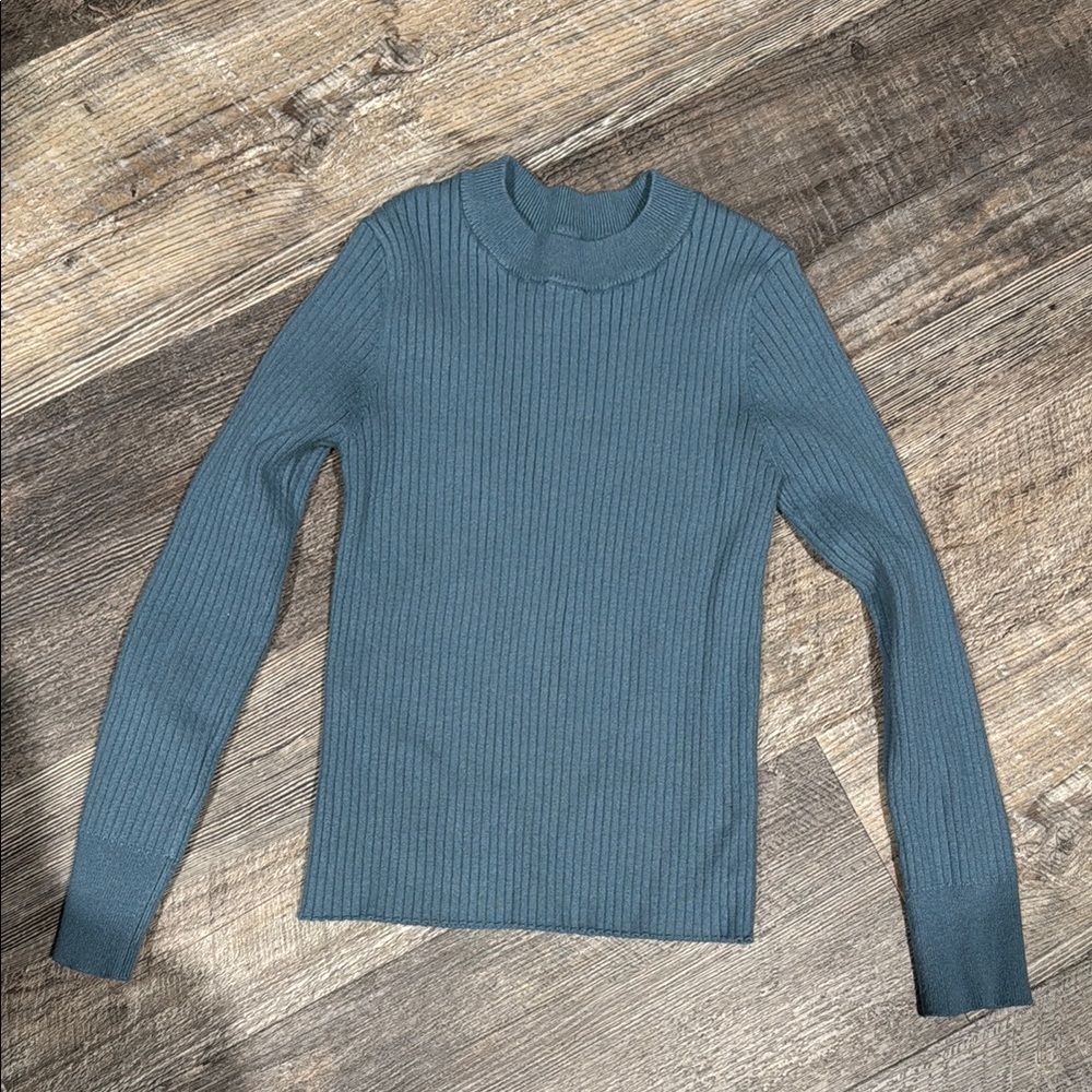 Zara Blue Cowl Neck Ribbed Knit Top